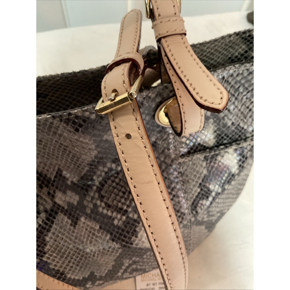 Michael Kors Python Tote Jet Set Tan Leather Shoulder Handbag MK Charm Logo - Picture 8 of 16